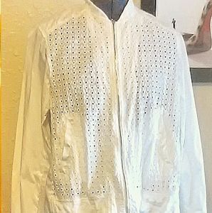 White zip up Embroidered Mandarin collar jacket